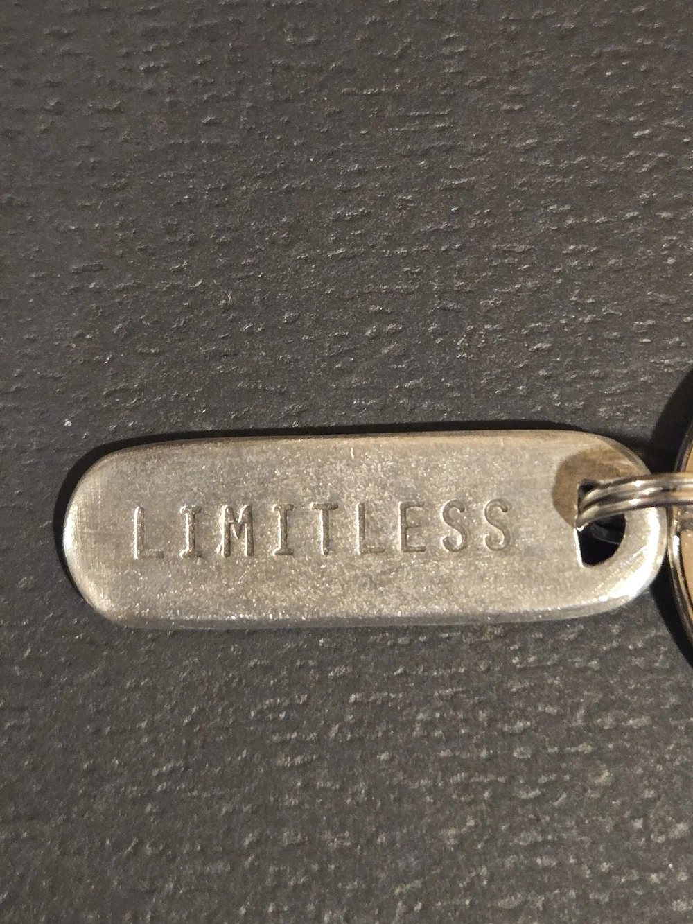 LIMITLESS Rounded Rectangular Pewter Inspirational Keychain